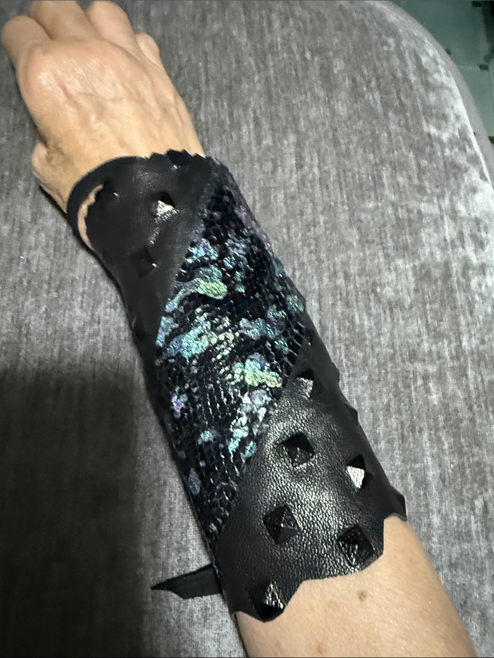 Black Leather & Iridescent Sequin Arm Cuff
